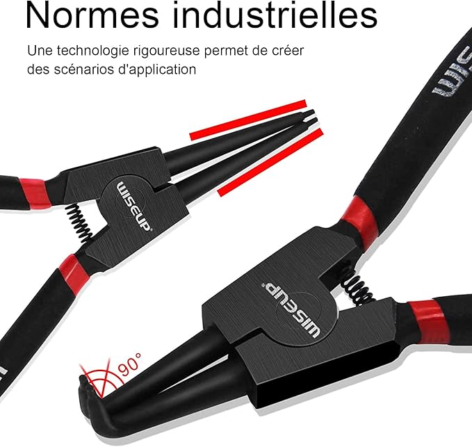 WISEUP Circlip Pliers 7 inch, Bent Internal Tips (Tip Diameter 1/20") Snap Ring Pliers Heavy Duty for C Clip Remover Retaining