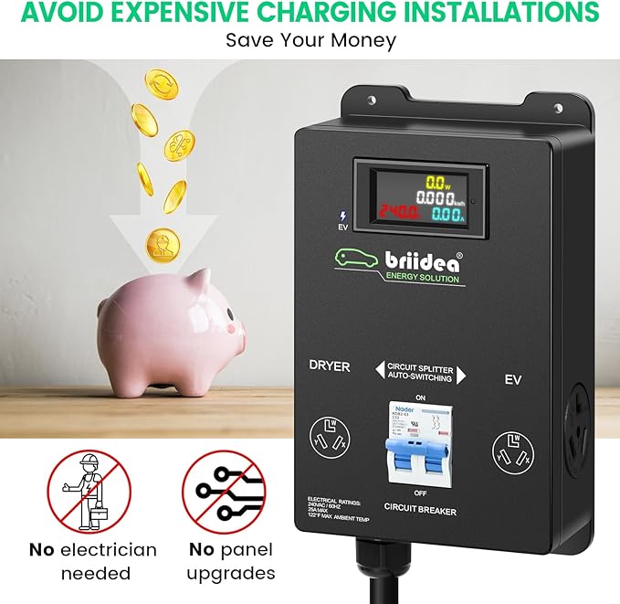 Briidea Automatic Power Switch for Dryer and EV, Fast Charge Your EV, NEMA 10-30