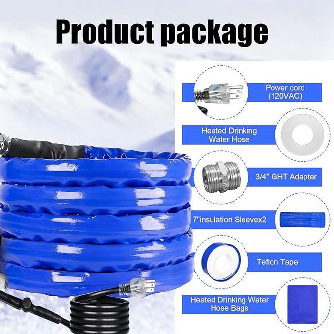 15 FT Electrically Heated Water Hose for 5/8" Inner Diameter,Antifreeze to -20°F/-28°C with Energy-Saving Thermostat & 3/4" Adapter garden/RV/camper/Livestock/Agriculture/Kennels LONRIHEAT