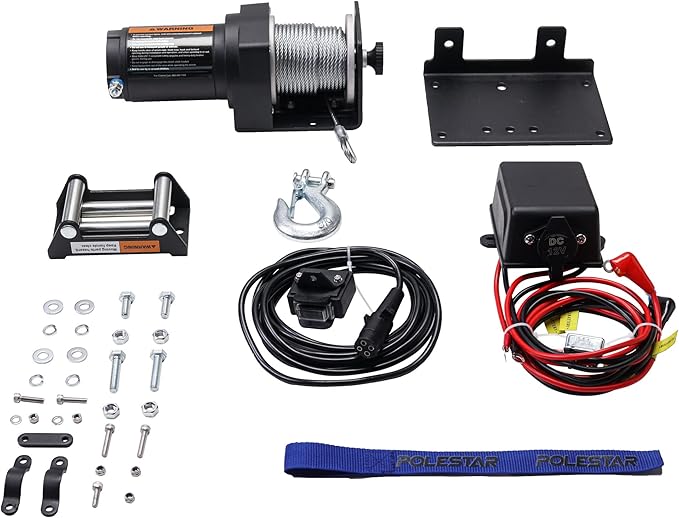 POLESTAR 12V DC ATV/UTV Electric Winch 2500 lb. Load Capacity with Steel Cable Wire Rope 1/4" Diameter x 49' Length