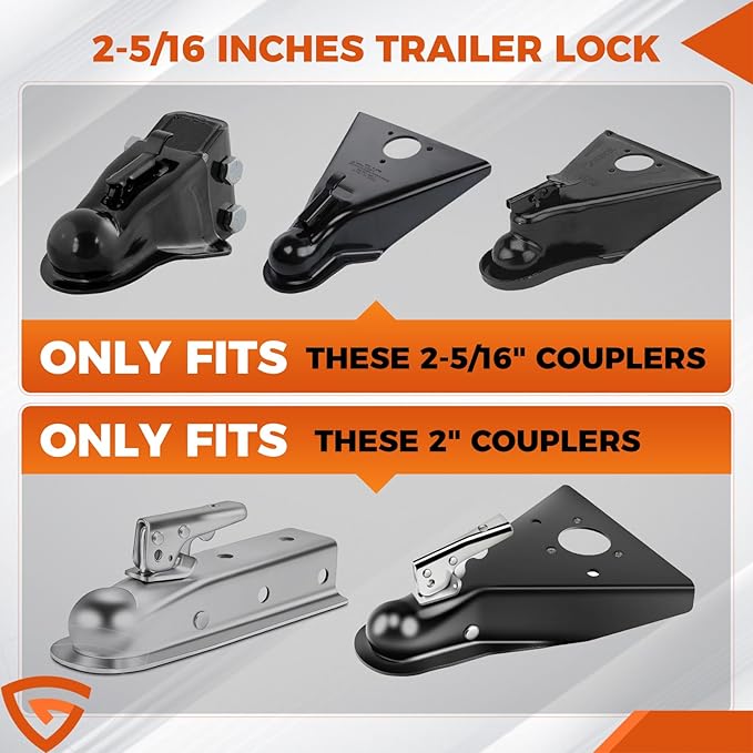 2-5/16" Heavy Duty Trailer Hitch Lock, Anti-Theft Ball Coupler & Safety Chains Lock for RV, Pop-Up Camper, Boat, Truck, Motorcycle, ATV, UTV, Flatbed, Cargo, Dump, and Utility Trailers