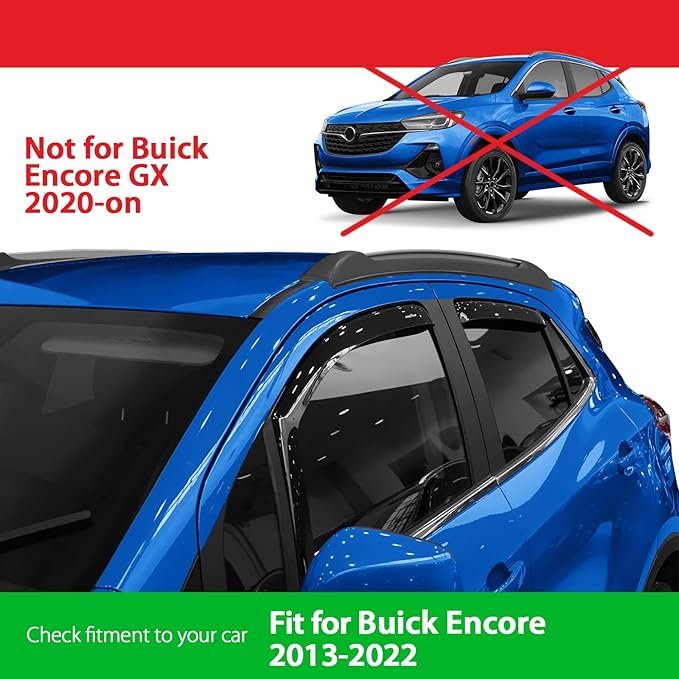 Goodyear Shatterproof in-Channel Window Deflectors for Buick Encore 2013-2022, Rain Guards, Visors for Cars, Vent Deflector, Car Accessories, 4 pcs - GY007723