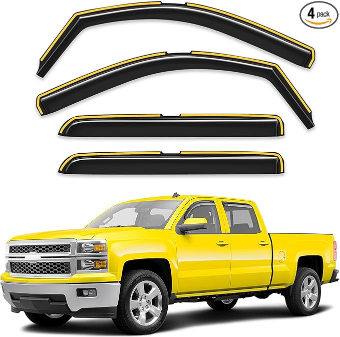in-Channel Window Rain Guards Fit for Chevrolet(Chevy) Silverado/GMC Sierra 2014-2018 Crew Cab Rain Guards Extra Durable Window Deflectors Visors Vent Visors Vent Shades Truck Accessories