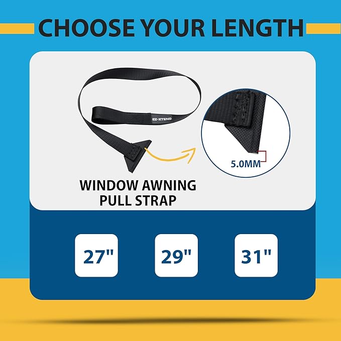 EZ-Xtend RV Camper Window Awning Pull Strap. Replacement Strap Made with UV Polyester Webbing, Lifetime Thread for Easy Operation RV Patio Window Awning. Sewn in USA (31")