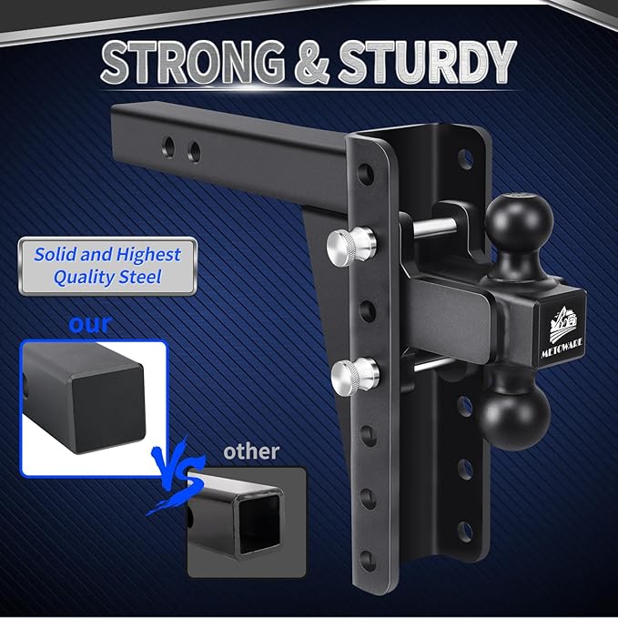 METOWARE Adjustable Trailer Hitch - Heavy Duty Tow Hitch (22,000 LBS GTW) Fits 2'' Receiver - 8'' Drop/Rise for Truck with 1-7/8" & 2" Hitch Ball, with Double Stainless Steel Locks & Hitch Pin