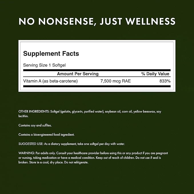 Swanson Beta-Carotene Vitamin A 25000 IU Softgels - Skin, Eye, and Immune System Health - Antioxidant Support - 7500 mcg (300 Softgels)