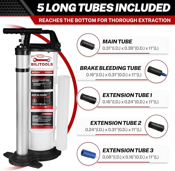 BILITOOLS 9L Pneumatic/Manual Oil Extractor Pump, Vacuum Oil Fluid Pump Extractor 2 in 1 Automotive Oil Change Tool Large Capacity 2.4 Gallon Engine Fluid Extractor for Boat Marine Jetski ect.