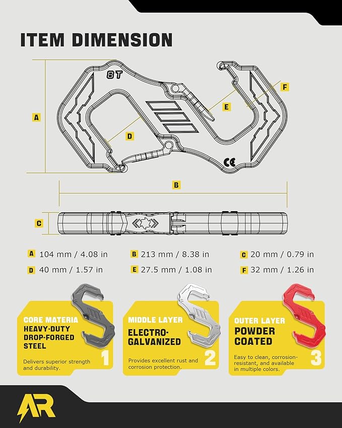 3/8" S Tow Hook, G80 Steel Quick Winch Shackle 33,000Lbs Break Strength, Heavy Duty Off-Road Recovery Connect Hook for SUV, Truck, Trailer & Towing Applications, Red