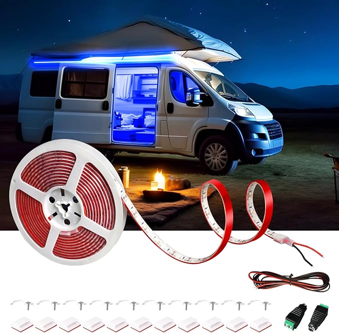 RV Awning Led Lights,12V 16.4FT RV Outside Light,Waterproof Underglow Led Light Kit for Home Camper Motorhome Travel Trailer Concession Stands Food Trucks Strip Light,Blue