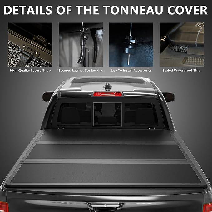 Hard Folding Truck Bed Tonneau Cover Compatible with 5.8 FT 2007-2018 Chevy Silverado GMC Sierra 1500 5.8 FT Bed Fiberglass and Waterproof Fleetside Bed Tri-Fold Style w/o Multi-Flex Tailgate