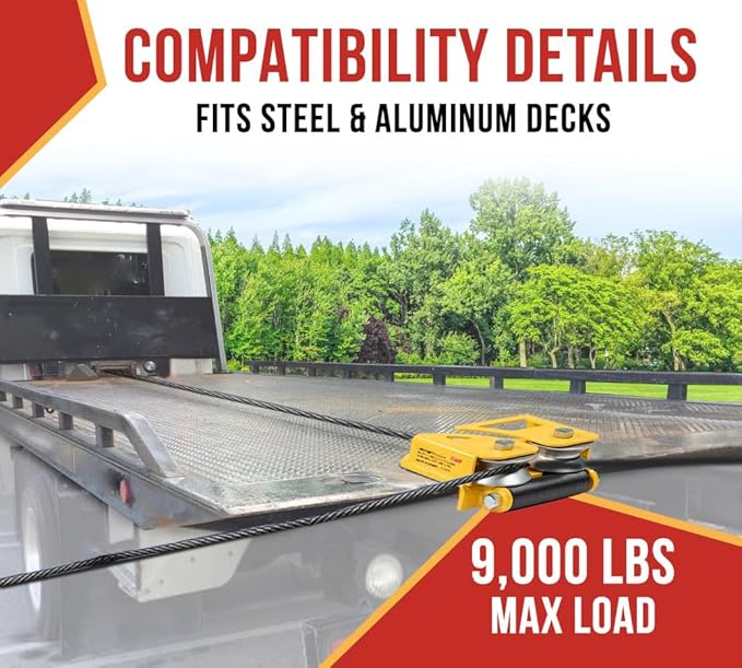 Mytee Products Quick Installation Side Puller Recovery Tool for Vehicle Towing & Angled Winching - 9,000 lbs WLL Powder Coated Steel Compatible with Steel & Aluminum Flatbed Trailers