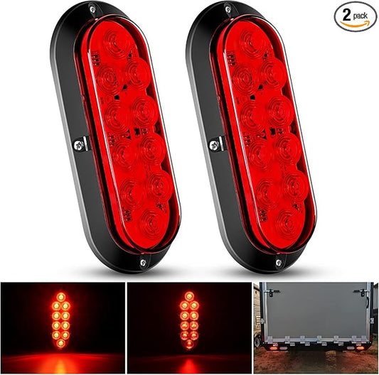 Nilight 6 Inch Oval Red LED Trailer Tail Light Surface Mount 2PCS 10 LEDs Waterproof Stop Brake Turn Trailers Lights for Truck RV Boat Bus Lorry Camper Van Caravan