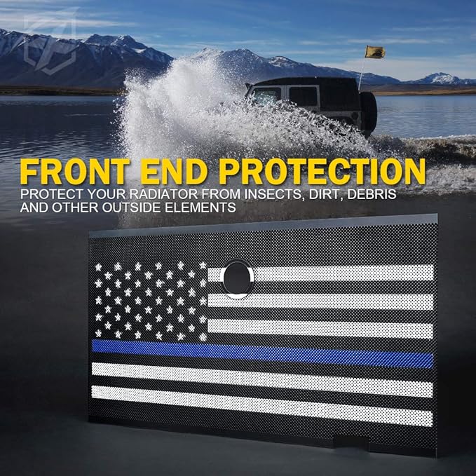 Xprite Aluminum Alloy Grill Mesh Insert Law Enforcement Blue Stripe with Hood Lock Hole Compatible with 2007-2018 Jeep Wrangler JK JKU Stock Grill