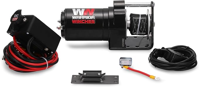 Warrior Winches 12V Electric Snow Plow Winch, 600 lbs Line Pull, Automatic Brake, Weather-Resistant, Heavy Duty Portable Mounted ATV UTV Truck Car Trailer & Accessories for Winter Season, Snow Removal