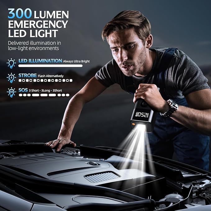 Jump Starter with Air Compressor, LERTIN 3500A 150PSI Portable Car Battery Jump Starter Pack, for Up to 9.0 Gas/8.0L Diesel Engine, 12V Jump Box with USB Quick Charge/3 Modes Lights/Large LCD Display