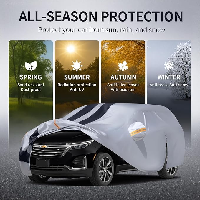 10 Layers Sedan Car Cover Custom Fit for Chevrolet Equinox(2005-2025), 100% Waterproof All Weather for Automobiles, Gift with Towel, Heavy Duty Car Covers for Rain Sun UV Protection with Door Zipper.