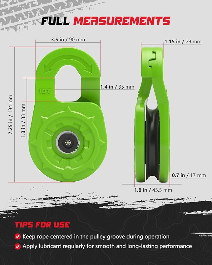 Towing Winch Snatch Block Hook, Separate Pulley Block, Tow Winch Hook, Multiple-Purpose G80 Heavy Duty Forged Winch Hook Snatch Block Pulley, 22Tons (46,051lbs) MBS, for Synthetic Rope, Green