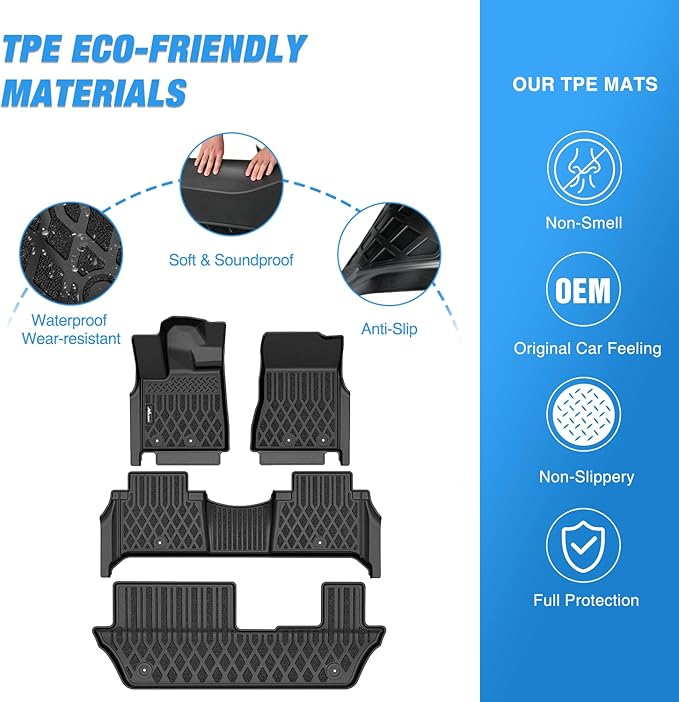 Nilight TPE Floor Mats for Nissan Armada 8 Seats/Infiniti QX80 2025 2026 All Weather Custom Fit Heavy Duty Floor Liners