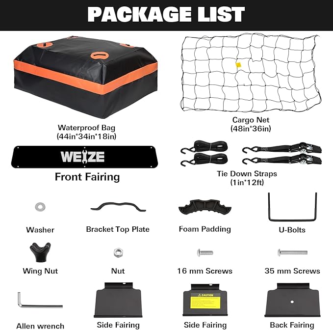 WEIZE 54" x 34" Heavy Duty Roof Rack, Rooftop Cargo Carrier Basket with Waterproof Bag, Tie Down Strap, Net, Rack Extension and Car Top Luggage Holder for SUV, 200lb Capacity, Steel Construction