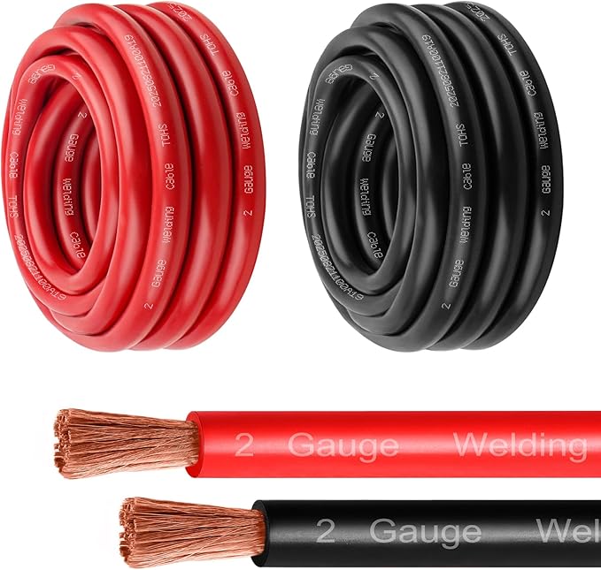 2 Gauge Battery Cable - 3FT Red + 3FT Black 2 AWG Welding Cable Flexible Stranded Oxygen-Free Pure Copper Wire for Automotive, Battery, Inverter, Solar, Marine and Generator