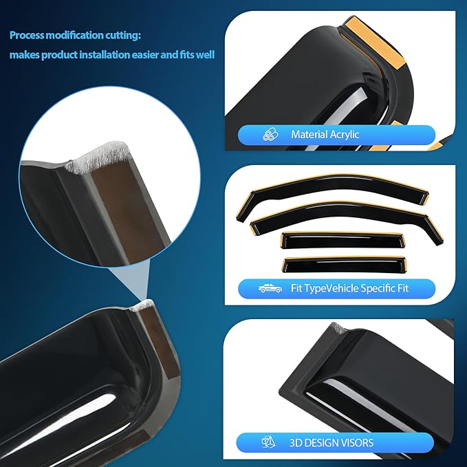 Nilight in Channel Rain Guards for Jeep Grand Cherokee 2011 2012 2013 2014 2015 2016 2017 2018 2019 2020 Vent Window Visors-4pcs