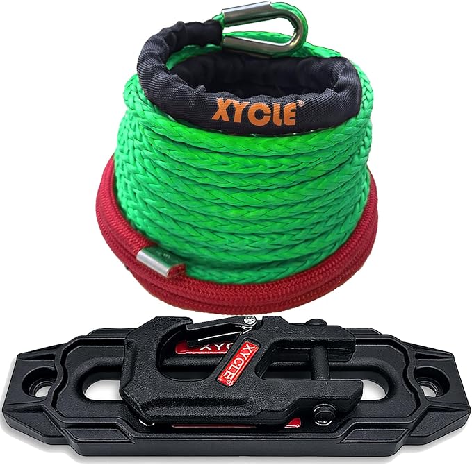 10" (254mm) Synthetic Rope Towing Winch Aluminum Cable Guide&Foldable Forged Trailer winches Hook kit, 3/8" x 90 Foot Synthetic Winch Cable Suitable for 8000-15000 LBs Electric Winch（Green）