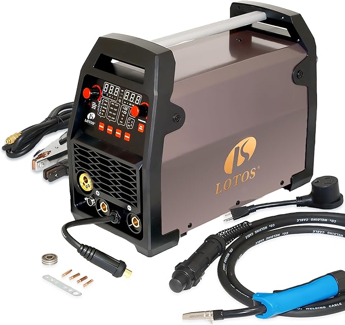 LOTOS MIG180 180A MIG Welder, 6 in 1 Gas MIG, Gasless Flux Core MIG, Stick, Lift TIG, Spot, Spool Aluminum Multi Process Welding Machine, Auto MIG Synergistic Setting & Voltage Fine Tuning, 120/240V