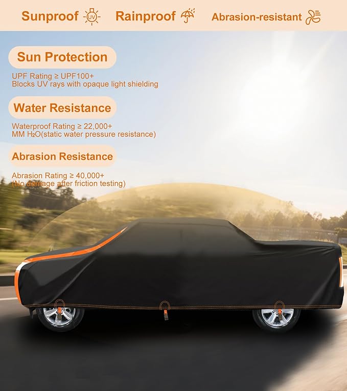 Truck Cover Heavy Duty 100% Waterproof Pickup Truck Cover All Weather Protection Rain UV Full Car Cover Fit Most Regular Cab Short Box Ford F100 Chevy Ram 150 250 Fit Length Up to 210"