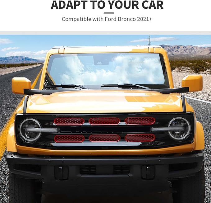 Jimen Compatible with Ford Bronco 2021-2023, 6PCS Front Grille Inserts Mesh Grill Cover Exterior Trim Accessories (Red)