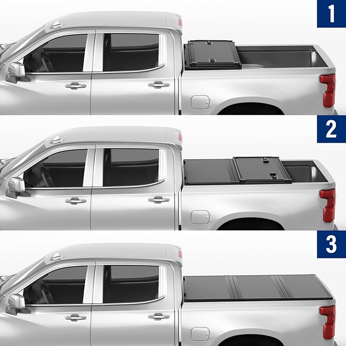 FRP Hard Folding Truck Bed Tonneau Cover Compatible with 2007-2026 Chevy Silverado/GMC Sierra 1500 5' 8" Bed (69.6"), Tri Fold Style