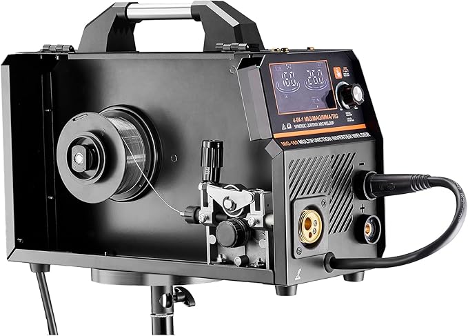 VEVOR MIG Welder, 160A Synergic Mig Welding Machine, 4-in-1 Gas MIG/Flux Core MIG/Stick/Lift TIG Multi-Process Welder Machine, 110V/220V Dual Voltage Mig Welder with IGBT Inverter & LCD Screen Display