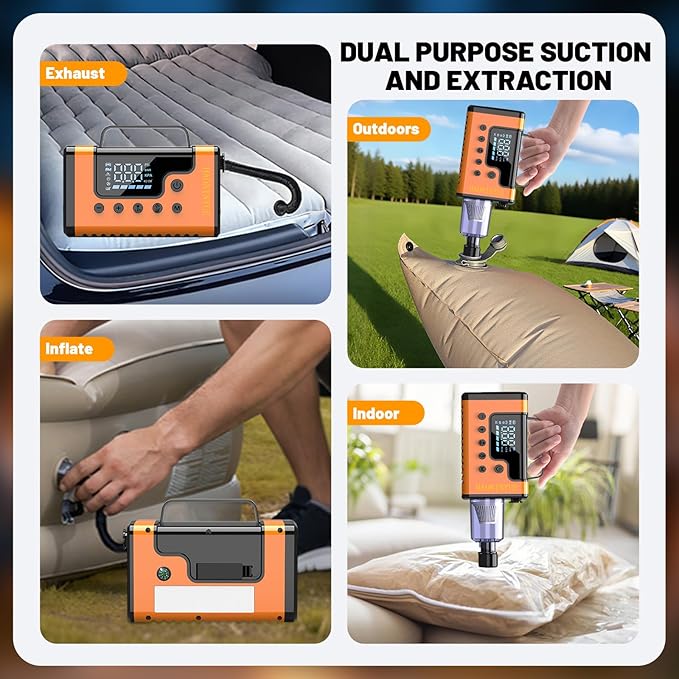 Car Jump Starters with Air Compressor, 5000A Portable Car Battery Booster, Clean Vacuum Cleaner, 12V Lithium Ion Battery Charger, 150PSI Tire Inflator for 8.0L Gasoline and 6.0L Diesel Engines