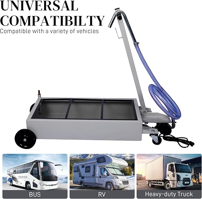 15 Gallon Oil Drain Pan with Electric Pump, Low-Profile Oil Pans for Changing Oil, T-Handle and J-Hook Makes Drain Easier, Gray