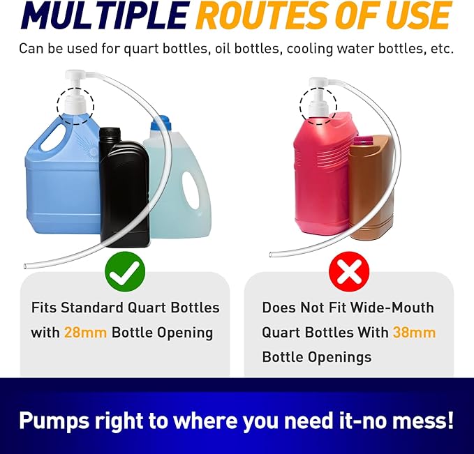 2-Pack 8cc Transfer Fluid Pump for Standard Quart Bottles - Lower Unit Gear Oil Pump and Hand Transfer Pump, Gear Oil Transfer Pump, Transmission and Differential Fluid (28mm), White