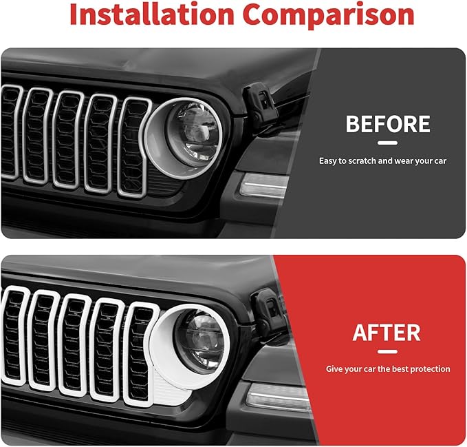 Front Grille Grill Insert+Headlight Turn Light Cover Trim Compatible with 2024-2025+ Jeep Wrangler JL JLU & Gladiator JT Exterior Accessories,Not Fit for JL Sport & Sports(White)