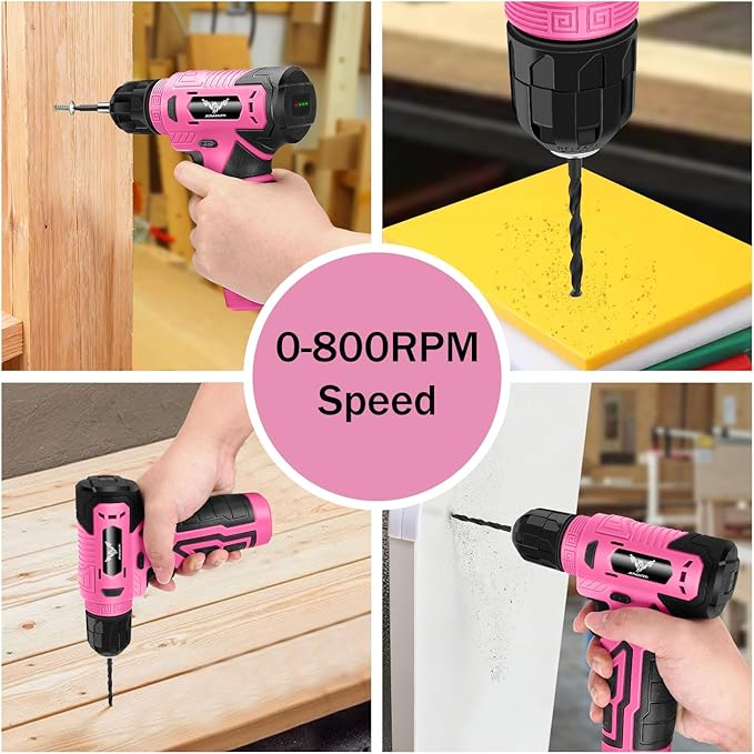 Tool Set：Pink Tool Kit with 8V Cordless Drill, Tool Box with Drill, Hand Drill Set for Men & Women, Home Tool Kits for House Repair, Handyman, DIY 127 Piece