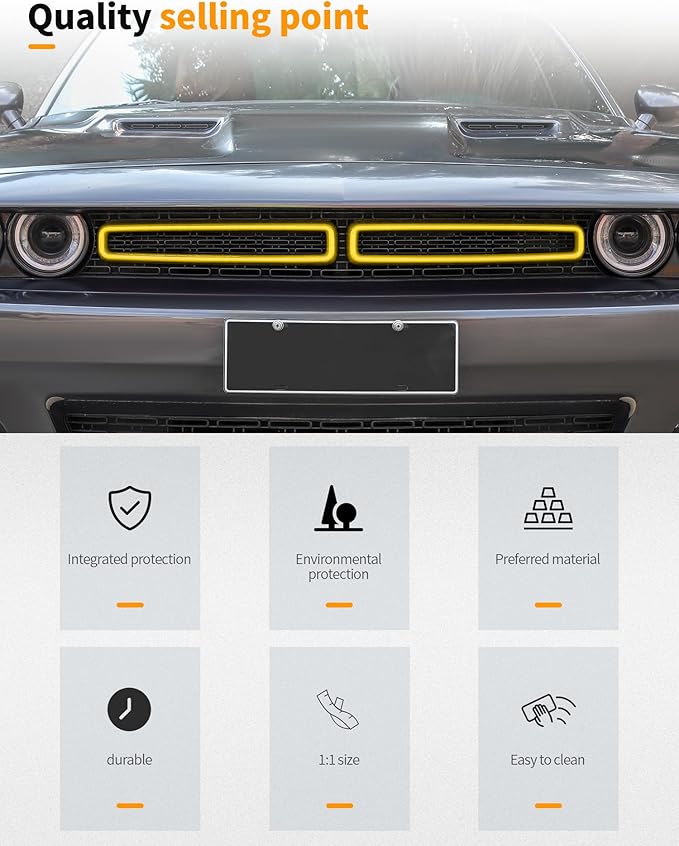 Hoolcar Front Grille Radiator Grille Insert Cover Grillwork Trim Compatible with Dodge Challenger 2015-2024, Exterior Accessories, Yellow, 2pcs