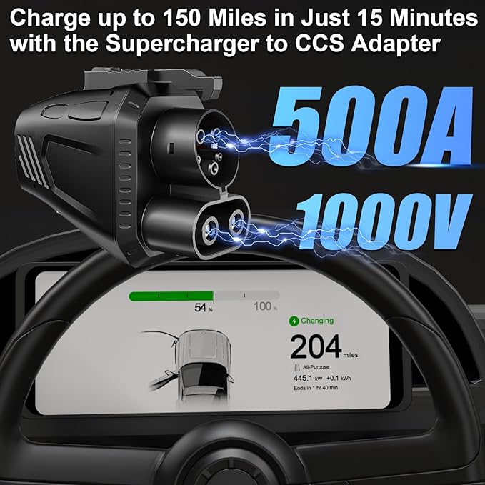2025 Upgraded Tesla Charger Adapter, NACS DC Adapters for Supercharger to CCS EV, 500 Amps 1000V, Compatible with Ford, Lightning, Rivian, GM, Volvo CCS1 Electric Vehicle Fast Charging