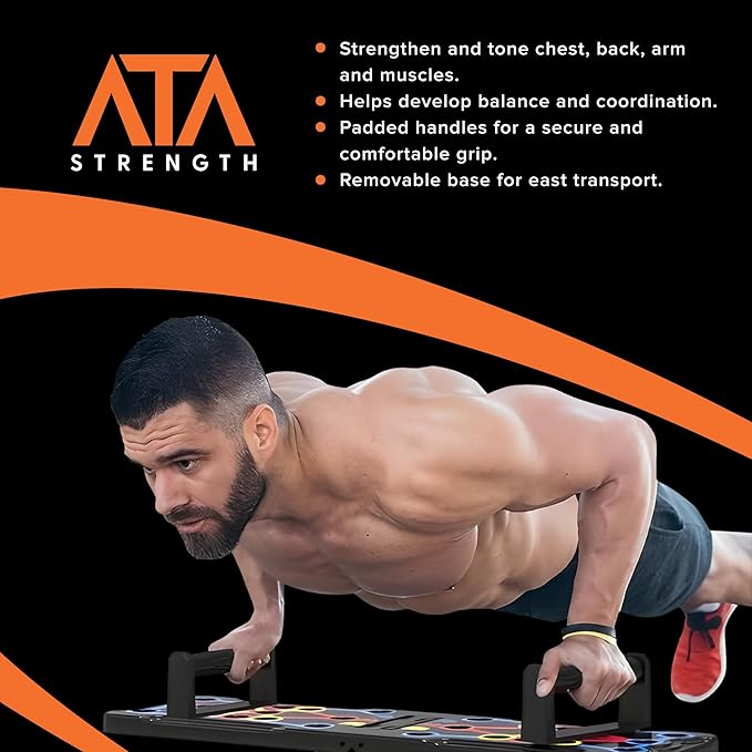 ATA-Strength Heavy-Duty 15-in-1 Foldable Push Up Board for men and women with Adjustable Grip Strengthener, skipping Rope, and 3 Resistance Bands Comprehensive Home Workout System for Targeted Muscle Training and Enhanced Grip Strength
