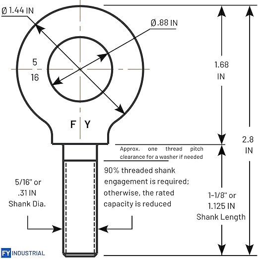 10 Pcs Lifting Shoulder Eye Bolts 5/16"-18 X 1-1/8"