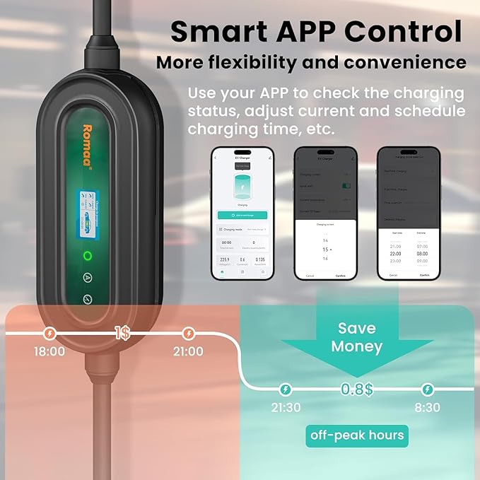 Level 1 and Level 2 Portable EV Charger J1772 16 Amp Charging Cable - Dual Voltage 120V 240V Home EV Charging Station, 3.8 kW, Adjustable 8 to 16A, ETL Listed, FCC Part 15, NEMA Type 4, 25 ft Cable