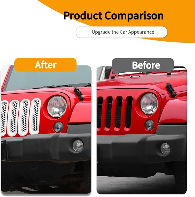 Hoolcar Front Grill Mesh Inserts Clip-in Honeycomb Grille Guard Cover Fit for Jeep Wrangler JK JKU 2007-2017, Exterior Accessories, White