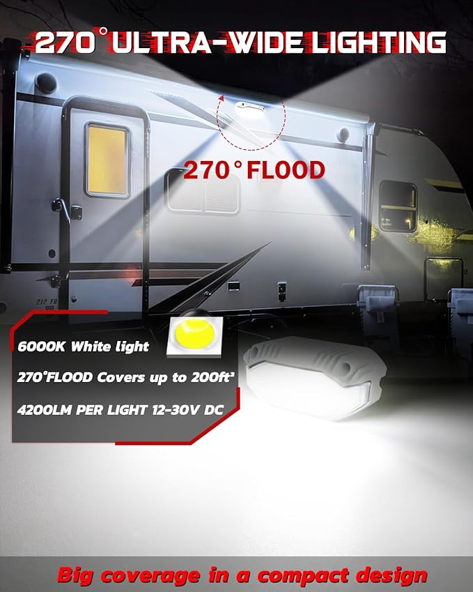 RV Exterior Lights, 12V 4200LM LED Porch Lights Aluminum 5 Inch, IP68 Waterproof LED Scene Cargo Lighting for RV Trailer Travel Camper 5th Wheels Motorhome UTV SUV Truck - 2 Packs White