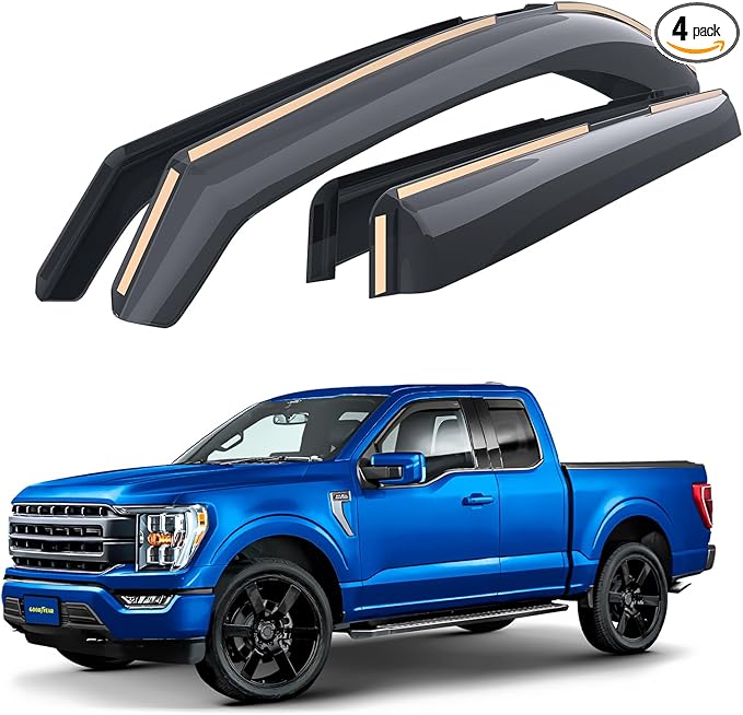 Goodyear Shatterproof in-Channel Window Deflectors for Ford F150 2021-2026 SuperCab, Rain Guards, Window Visors for Cars, Vent Deflector, Car Accessories, 4 pcs - GY003495