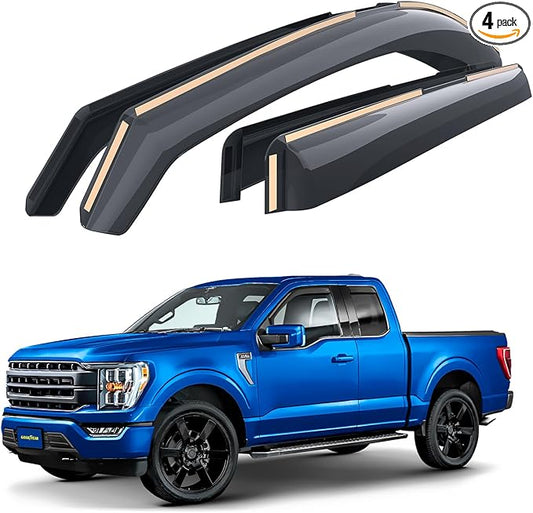 Goodyear Shatterproof in-Channel Window Deflectors for Ford F150 2021-2026 SuperCab, Rain Guards, Window Visors for Cars, Vent Deflector, Car Accessories, 4 pcs - GY003495