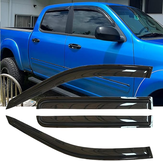 Original 4pcs Rain Guards Set, Outside Mount Window Deflectors, Side Window Visors Compatible with 2004-2006 Toyota Tundra Double/Crew Cab with 4 Full Size Doors Only|94710|