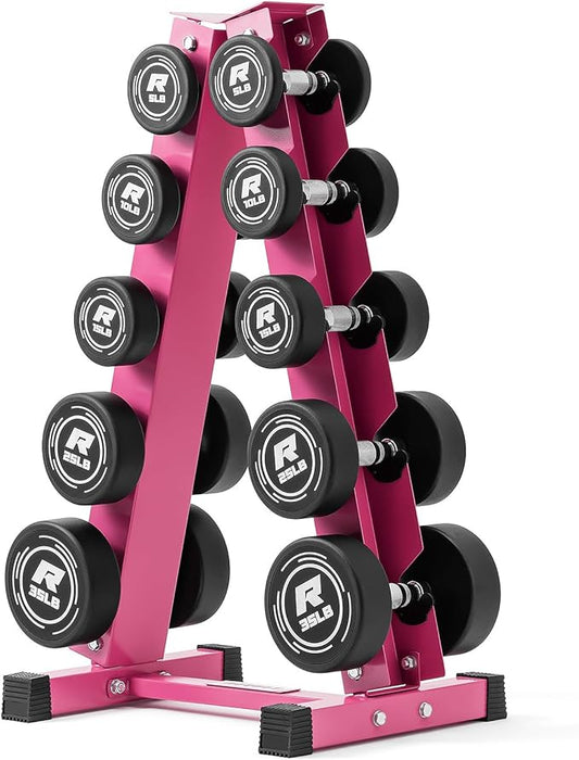 RitFit 5-250 LBS PVC Encased Round Dumbbell sets with Knurled Handle and Optional Rack, Strength Training Equipment for Home Gym
