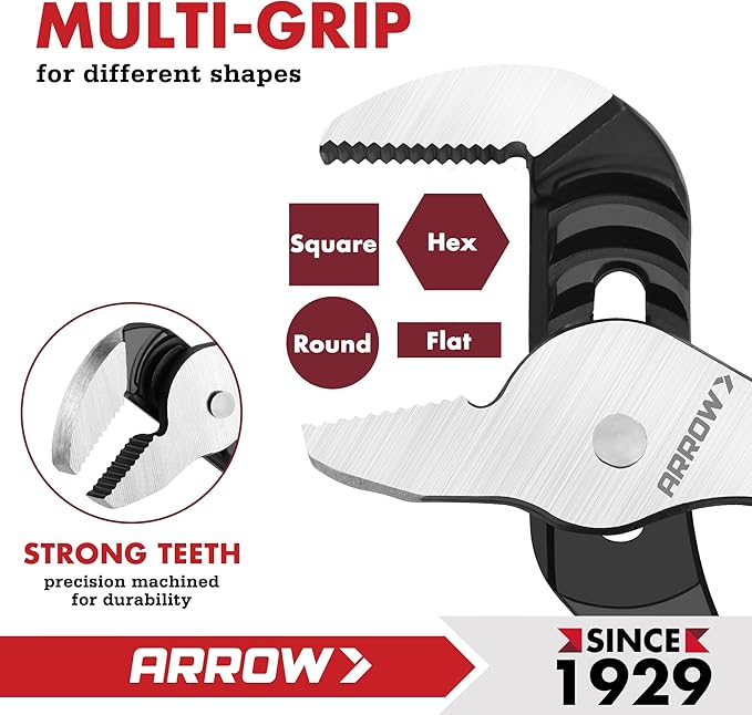 ARROW 2-Piece Groove Joint Pliers, 8" & 10" Adjustable Water Pump Pliers with TPR Handle, High Carbon Steel Tongue and Groove Plier for Plumbing, Automotive and Household Repairs