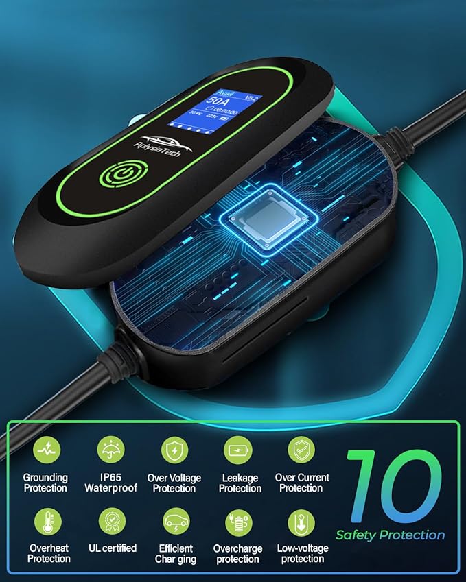 Level 2 Fast EV Charger, 240V, 50Amp, 12KW Adjustable Current & Schedule Charging,Wall Mount Electric Vehicle Charging Station,SAE J1772 Charger, NEMA14-50P with 25ft Premium Cable.