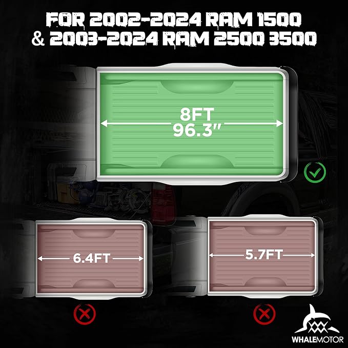Truck Bed Tonneau Cover Compatible with Dodge Ram 1500(2002-2024), 2500&3500(2003-2024) 8 ft Long Box w/o Rambox, Soft Roll Up Style
